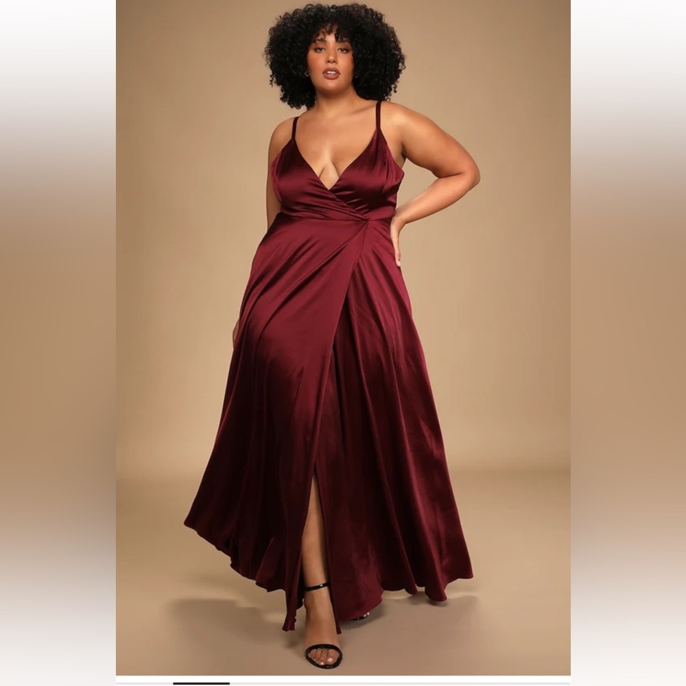 Lulus Size 3X Burgundy Ode to Love Satin Maxi Dress
